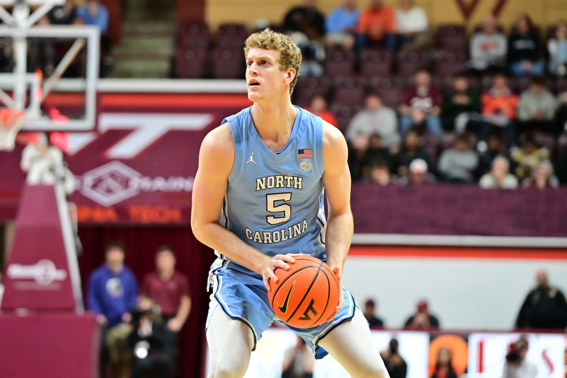 North Carolina Tar Heels guard Cade Tyson (5) looks to shoot the ball during the second half against Virginia Tech Hokies at Cassell Coliseum.