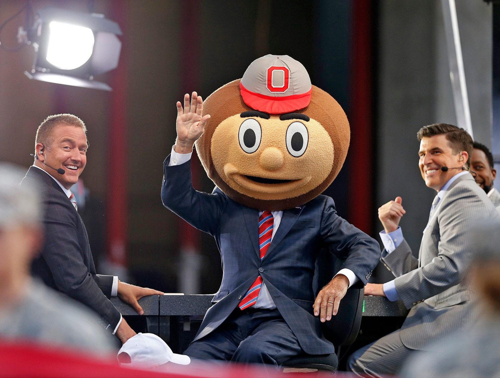 Former Indiana coach Lee Corso picks the Ohio State Buckeyes for the win over his former Hoosiers on ESPN's College Game Day before Thursday's NCAA Division I football game at Memorial Stadium in Bloomington, Ind., on August 31, 2017.