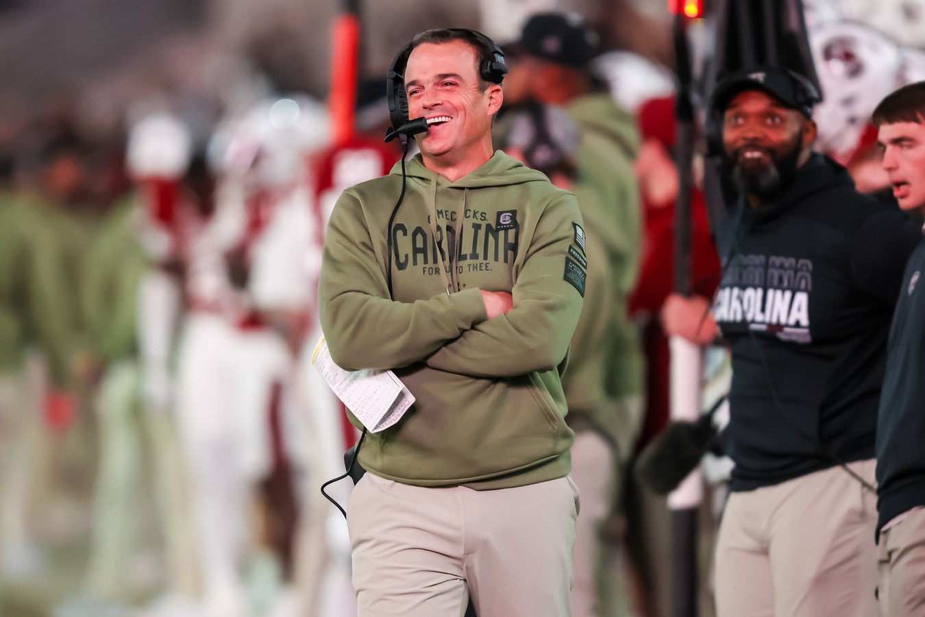 South Carolina Gamecocks head coach Shane Beamer directs his team against the Wofford Terriers in the second half at Williams-Brice Stadium.