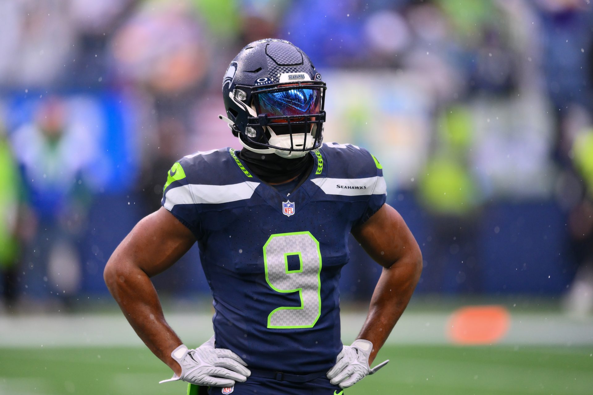 Seattle Seahawks running back Kenneth Walker III (9) during warmups before the game against the Minnesota Vikings at Lumen Field.