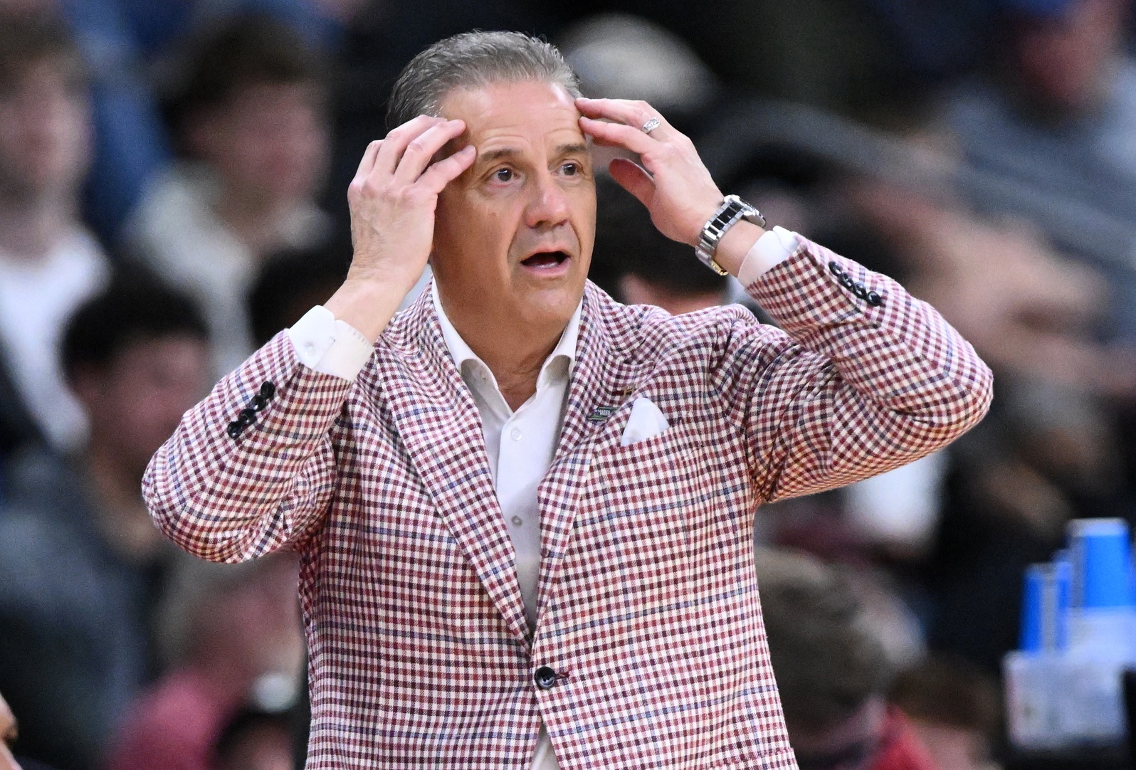 Arkansas Razorbacks head coach John Calipari during the first half of a second round men’s NCAA Tournament game against the St. John's Red Storm at Amica Mutual Pavilion.