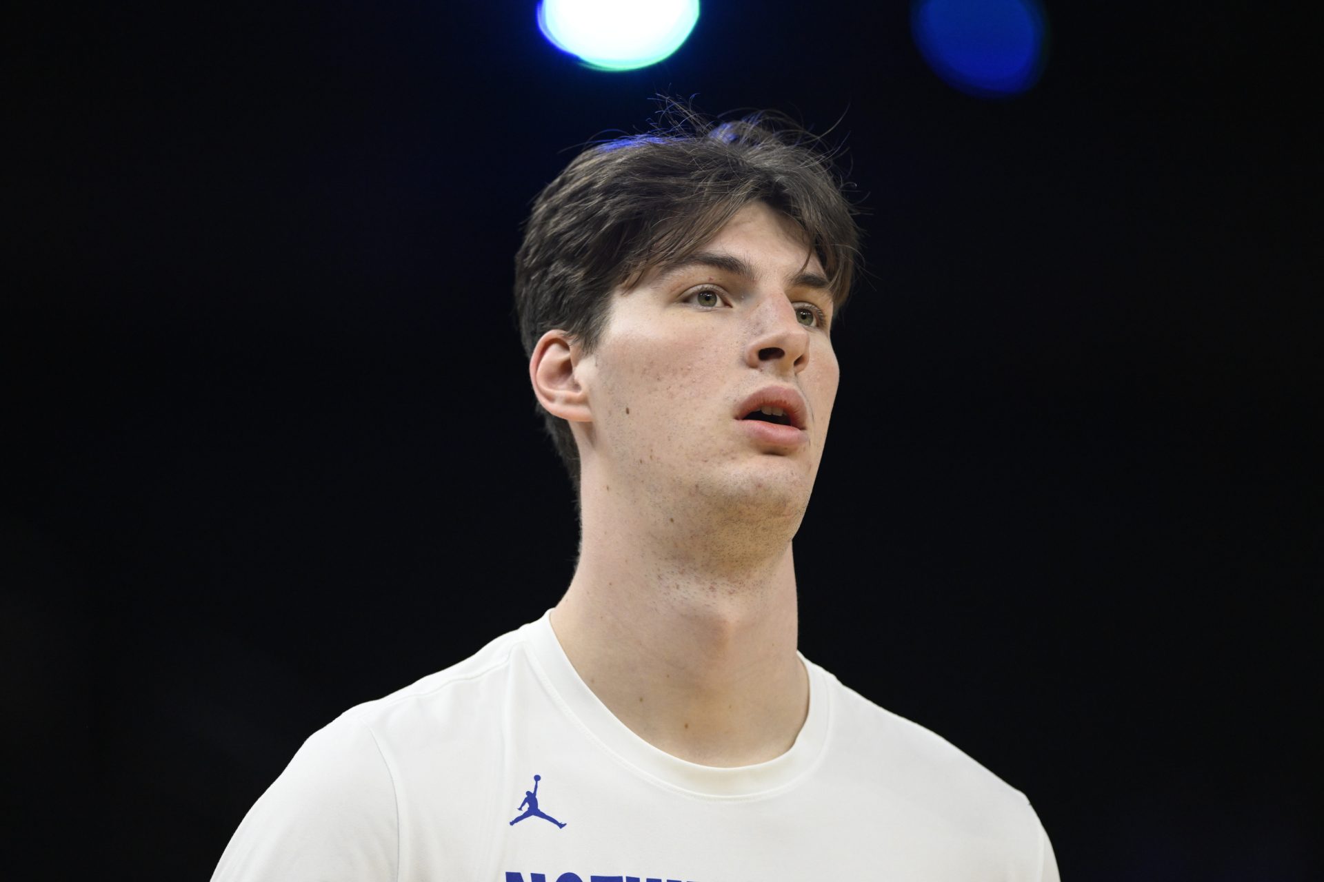 Florida Gators center Olivier Rioux (32) warms up before a game against the Texas Tech Red Raiders during the West Regional final of the 2025 NCAA tournament at Chase Center.