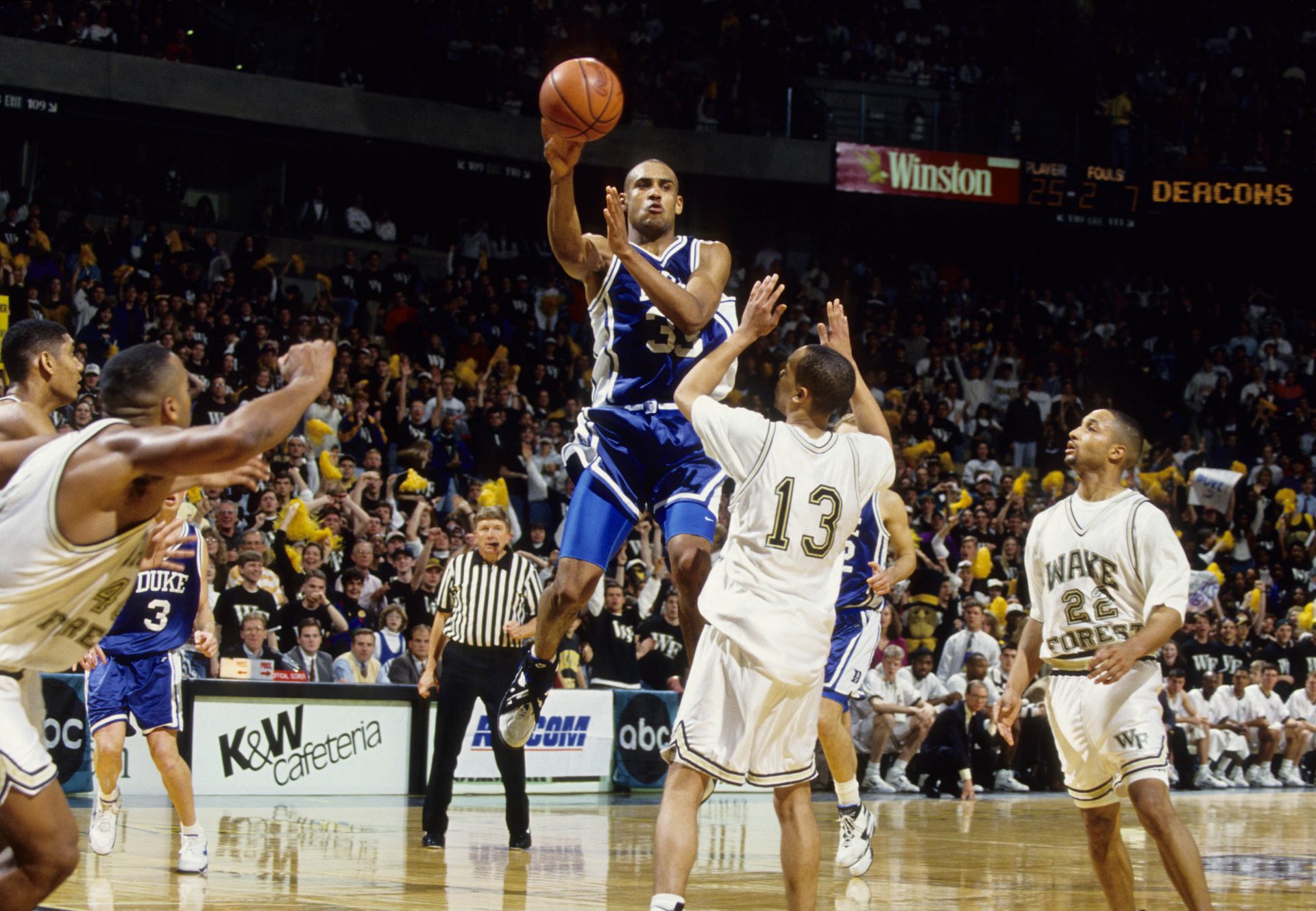 1994; Winston-Salem, NC,  USA; FILE PHOTO; Duke University guard Grant Hill (33) in action against the Wake Forest Demon Deacons at LJVM Coliseum.