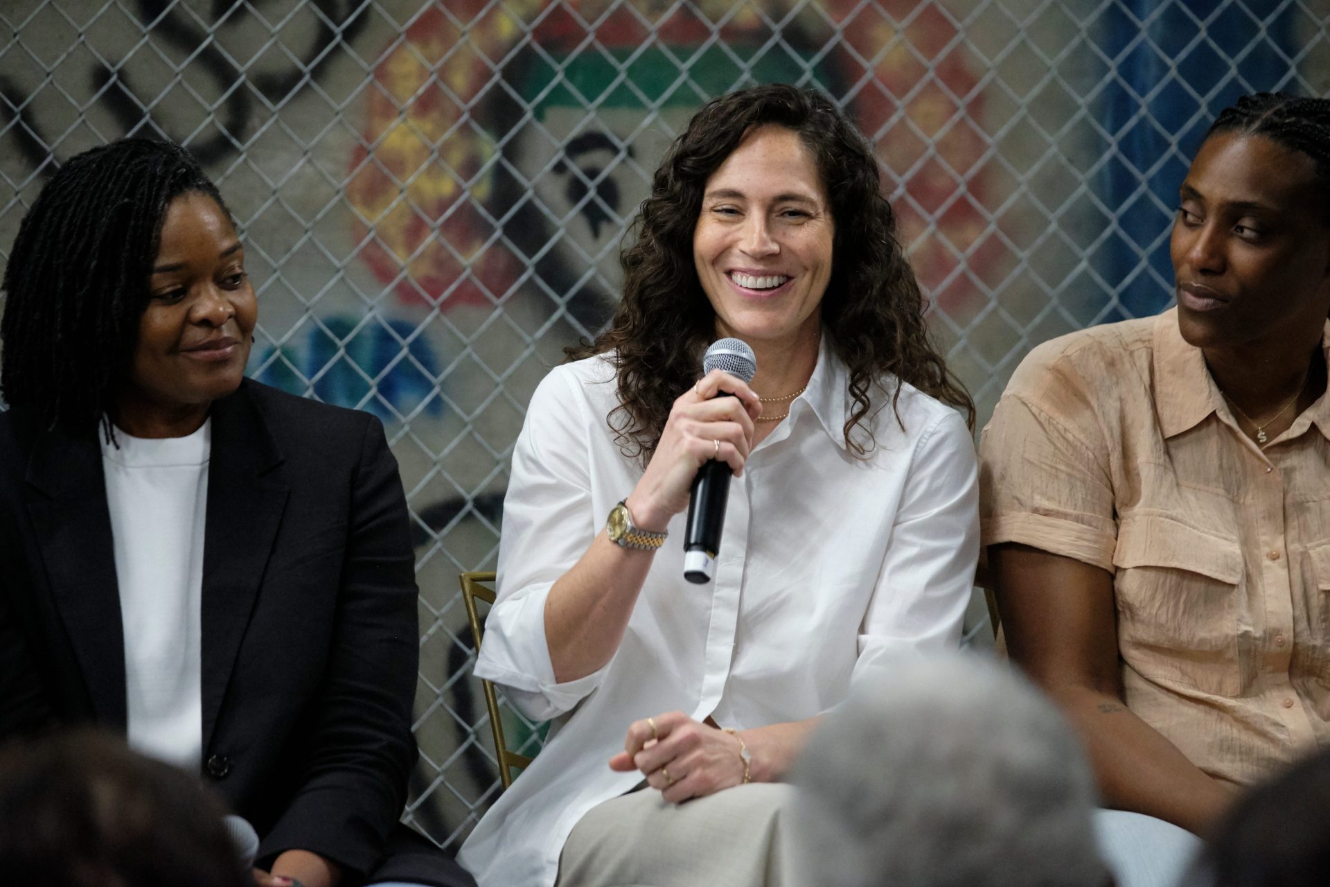 Sue Bird shares some laughs as she answers questions from the crowd during The Women's Basketball Hall of Fame 2025 Inductions media event at the WBHOF June 13, 2025, in Knoxville, Tenn. (Shawn Millsaps/ Special to News Sentinel)