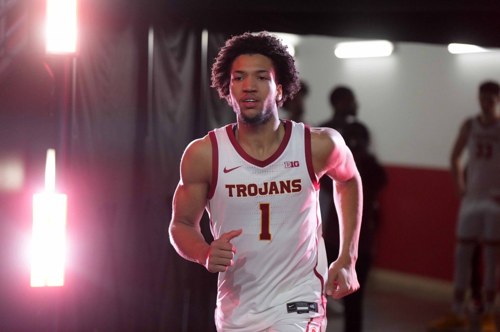 Southern California Trojans guard Desmond Claude (1) enters the court against the Penn State Nittany Lions at Galen Center.