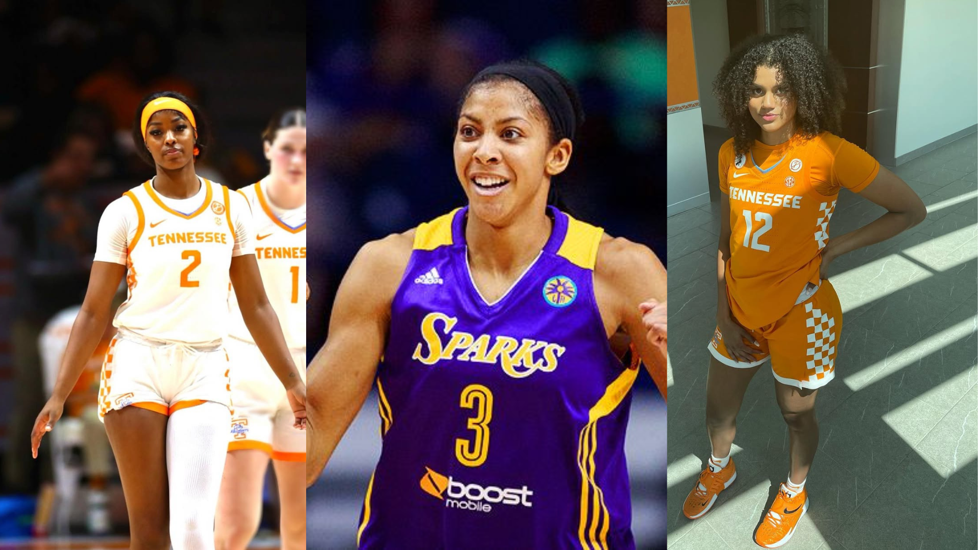 Rickea Jackson, Candace Parker, Rae Burrell. - Source: Imagn, @rickea & @raehoops on Instagram