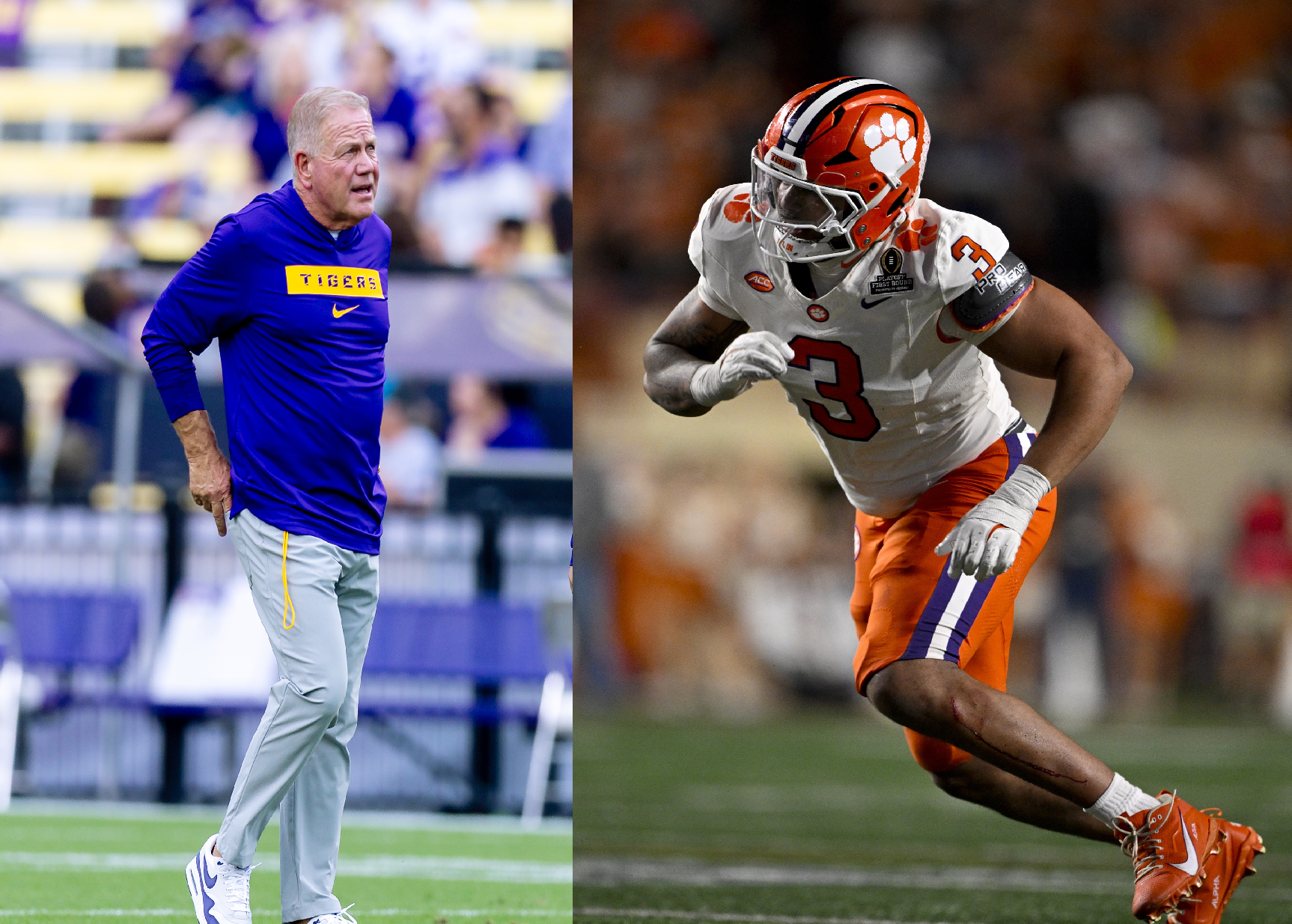 Brian Kelly and TJ Parker (source: Imagn)