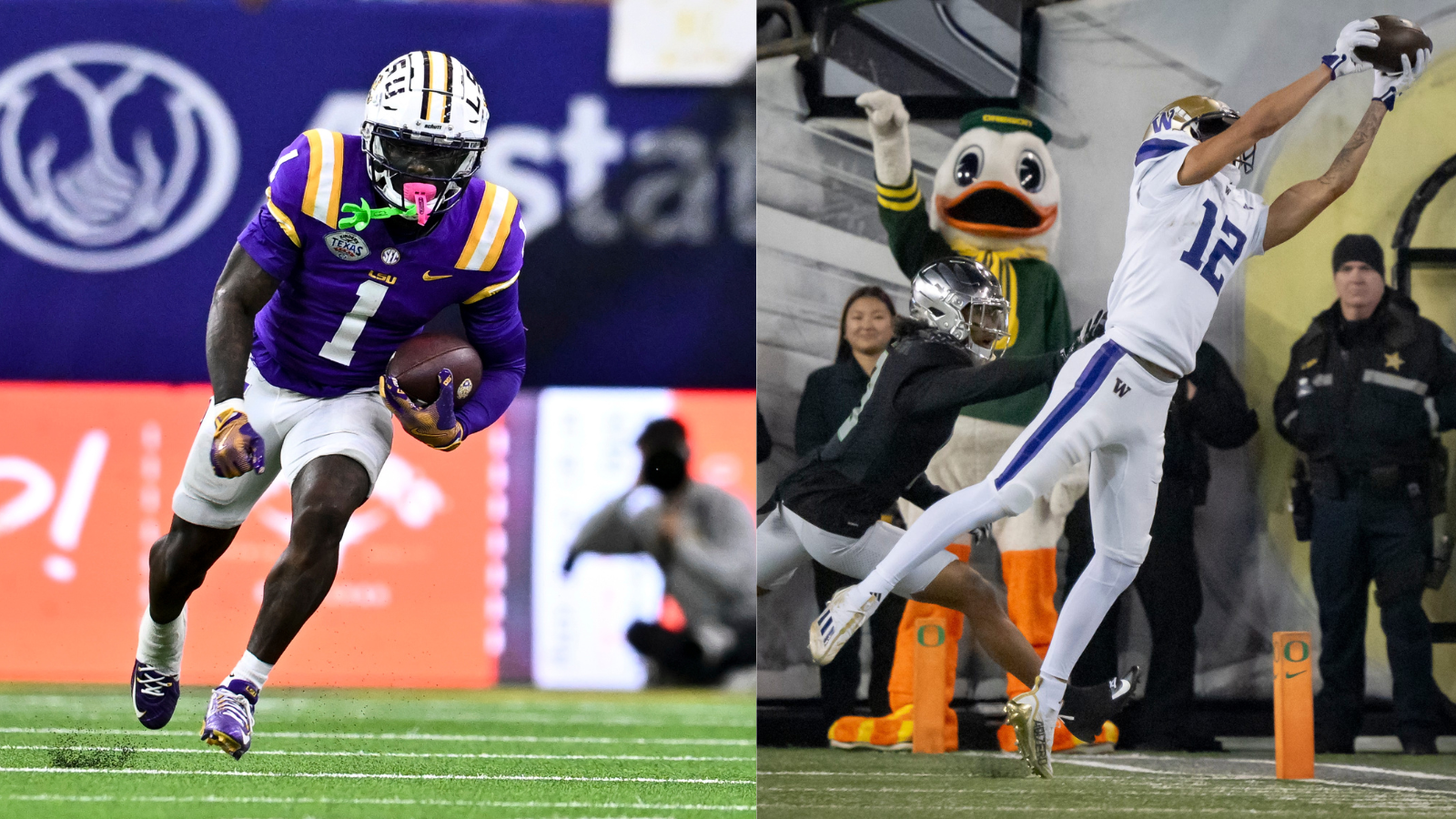 LSU star receiver Aaron Anderson and Washington standout Denzel Boston were both overlooked on the Maxwell Award finalist list. (Photo Credits: IMAGN)