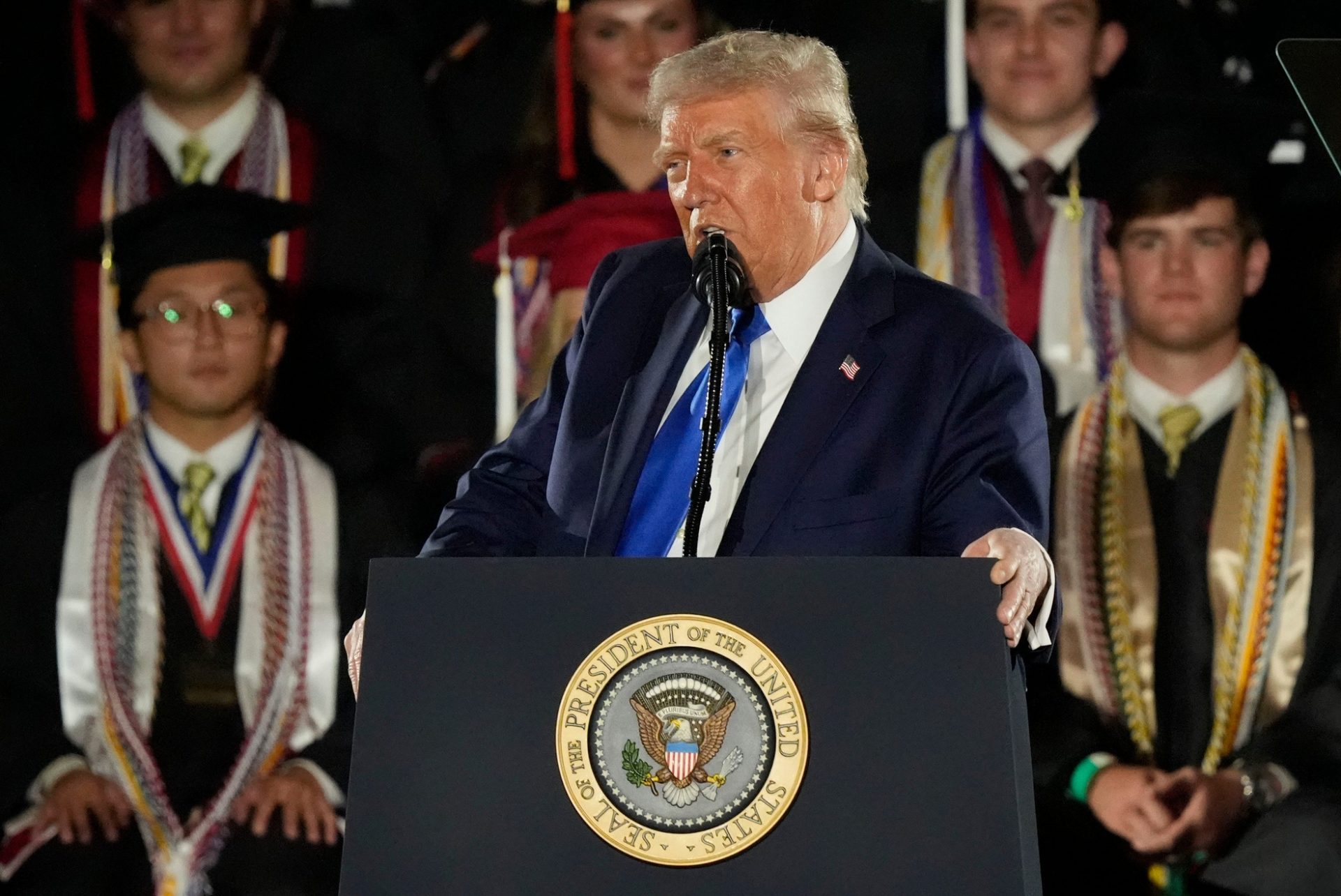 President Donald Trump delivered a special commencement address to University of Alabama graduates on May 1, 2025.