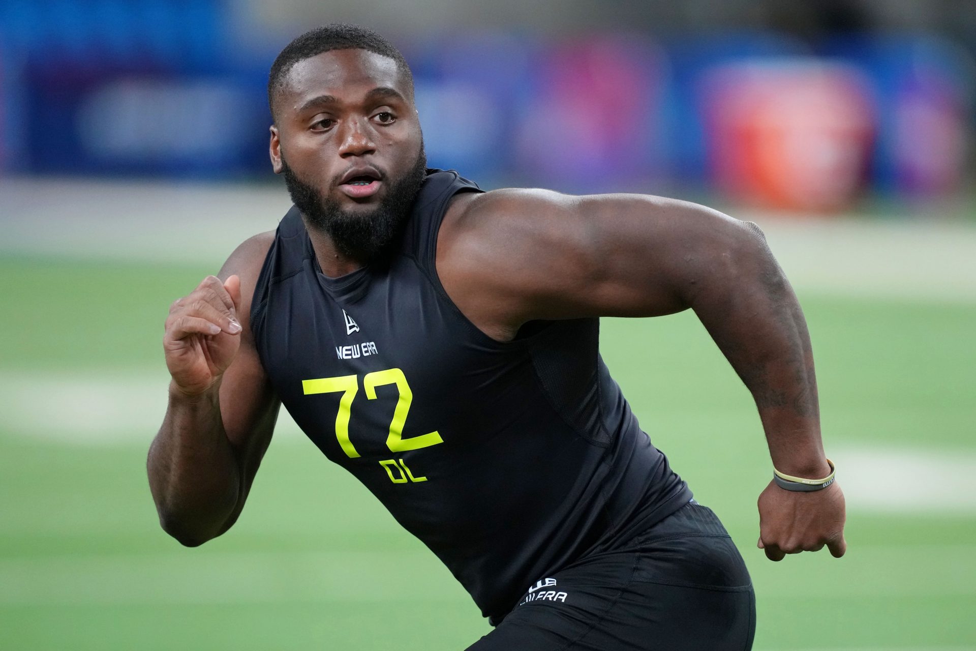 Central Arkansas defensive lineman David Walker (DL72) participates in drills during the 2025 NFL Combine at Lucas Oil Stadium.