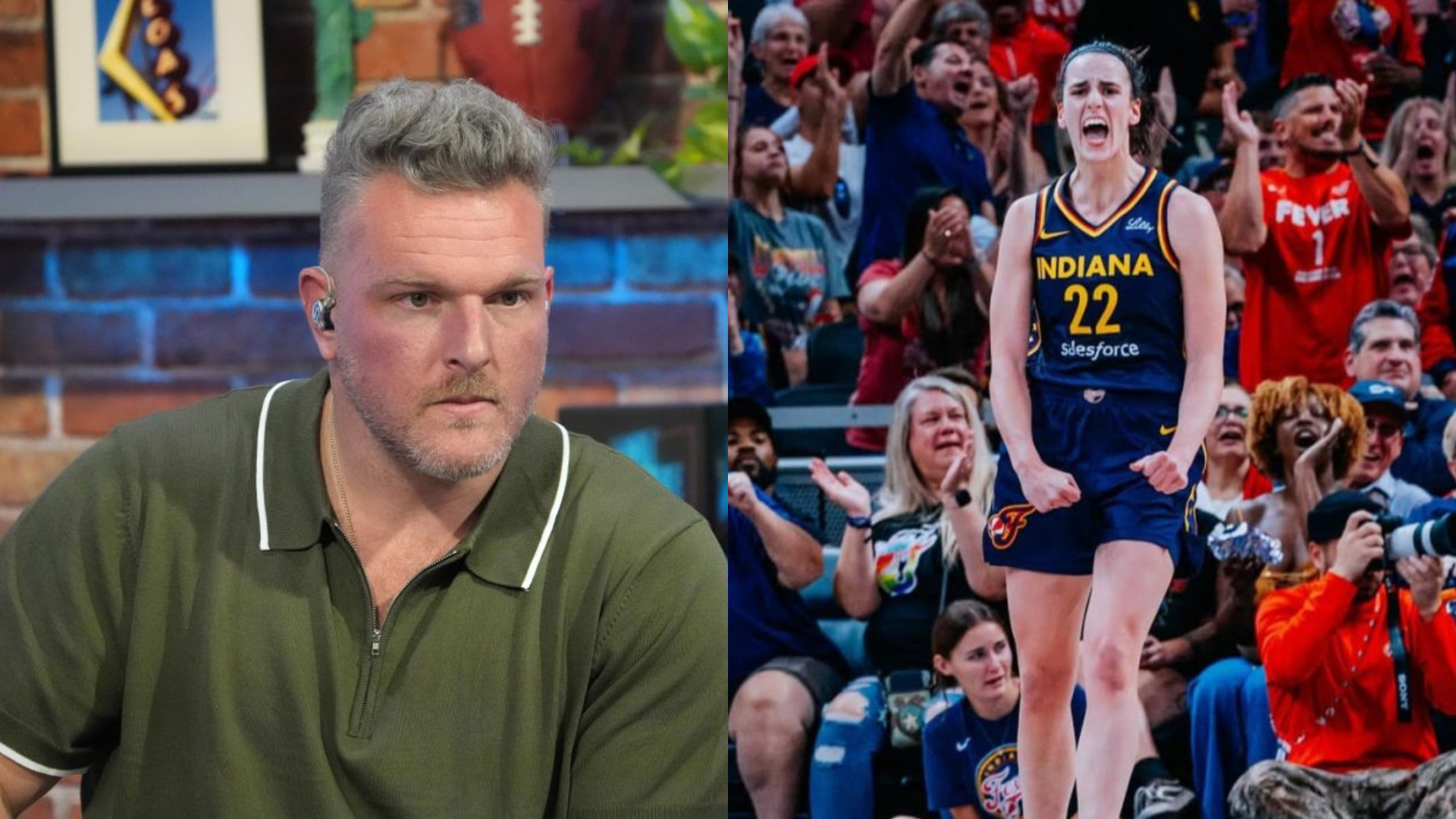 Caitlin Clark and Pat McAfee. - Source: Imagn