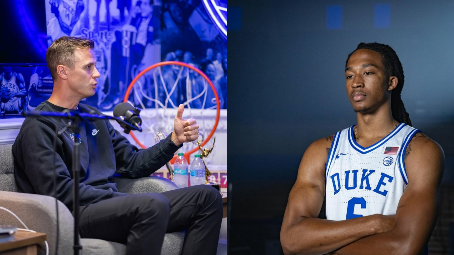 Duke coach Jon Scheyer and Maliq Brown. Source: Instagram/@dukembb, Instagram/@maliqq._