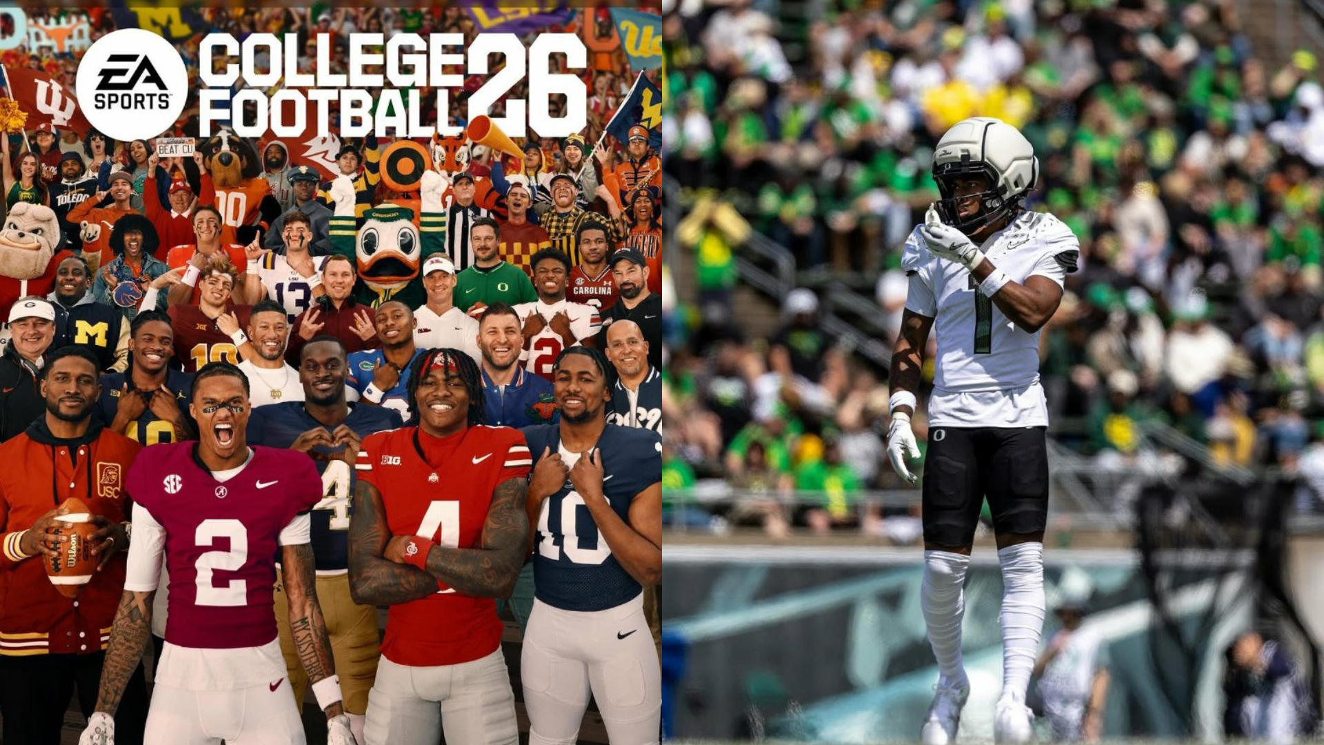 EA Sports College Football 26' cover for its deluxe edition; Oregon's Dakorien Moore. Source: Instagram/@easportscollege, Instagram/@dakorien4moore
