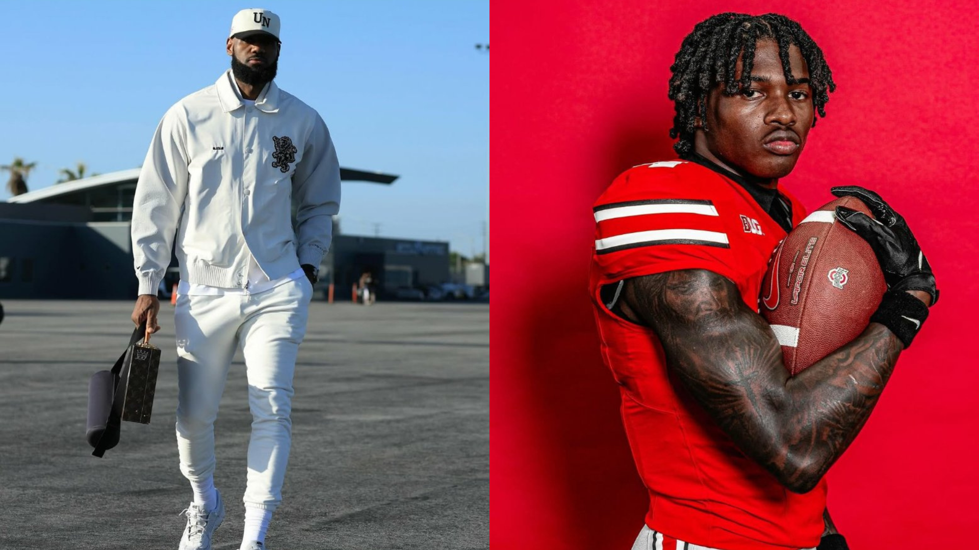 LeBron James and Jeremiah Smith. Source: Instagram/@kingjames, Instagram/@ohiostatefb