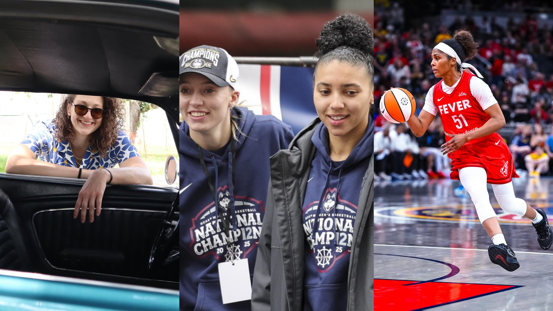 Paige Bueckers, Azzi Fudd, Syndey Colson and Therese Plaisance. - Source: Imagn, @sydjcolson & @tplai55 on Instagram