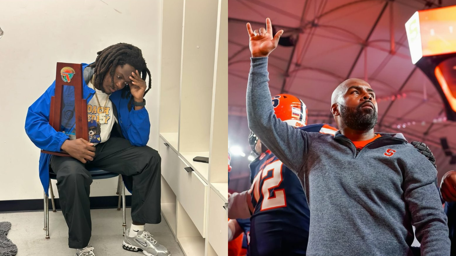 Teddy Bridgewater and Syracuse coach Fran Brown. Source: Instagram/@teddyb_h2o, Instagram/@cusefootball