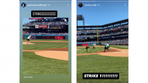 Patrick McCaffery and Connor McCaffery share their father's first pitch on their Instagram stories. Source: Instagram/@patrickmccaffery22, Instagram/@connor_m30