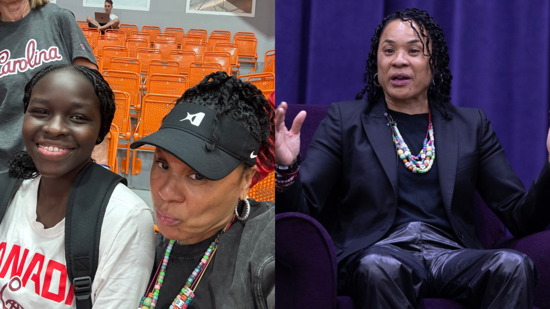 Agot Makeer and Dawn Staley. - Source: @dawnstaley on X, Imagn
