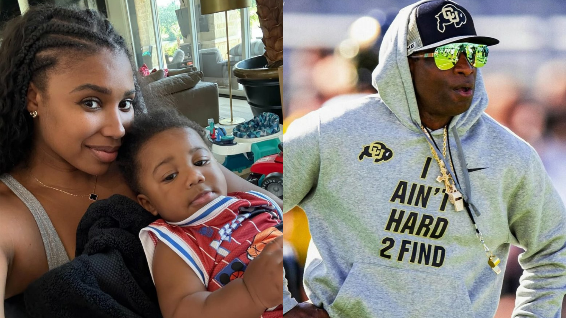 Deiondra Sanders and her son Snow; Colorado head coach Deion Sanders. Source: Instagram/@deiondrasanders, Instagram/@deionsanders