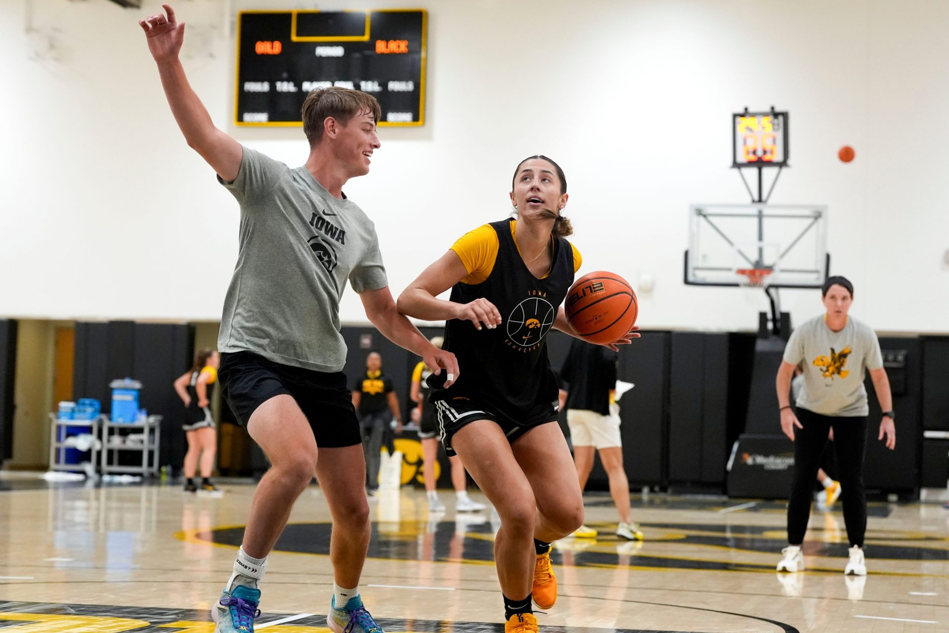 Iowa’s Addie Deal drives to the basket during a women’s basketball practice July 8, 2025 in Iowa City, Iowa.