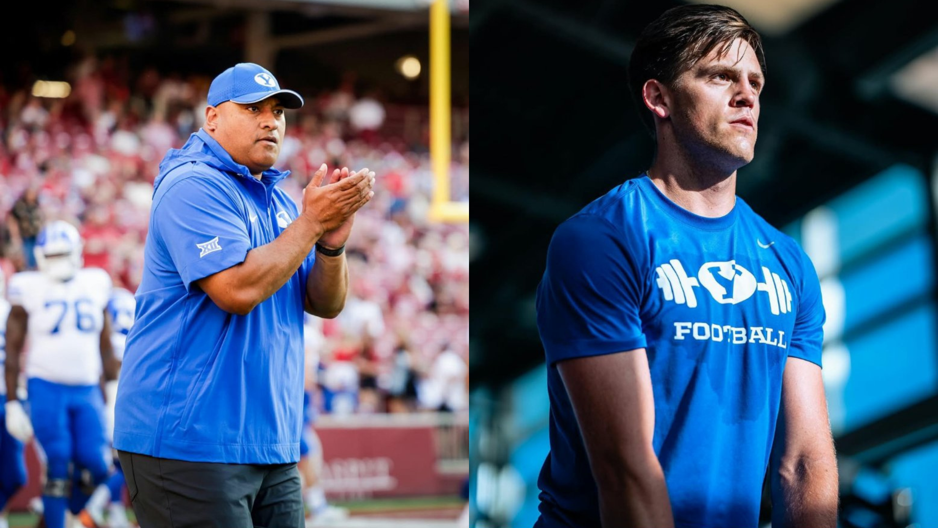 BYU coach Kalani Sitake and quarterback Jake Retzlaff. Source: Instagram/@byufootball, Instagram/@jretz11