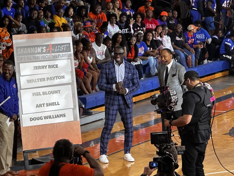 Shannon Sharpe, left, and Stephen A. Smith during the broadcast of 