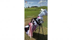 Haley Cavinder showed off his new golf clubs during a trip to Omni PGA Frisco Resort with fiancé Jake Ferguson. Source: https://www.instagram.com/stories/cavindertwins