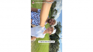 Haley Cavinder shared a photo of herself with Jake Ferguson looking happy during their trip to the golf course. She posted the image through an Instagram story of the Cavinder twins' account. Source: https://www.instagram.com/stories/cavindertwins