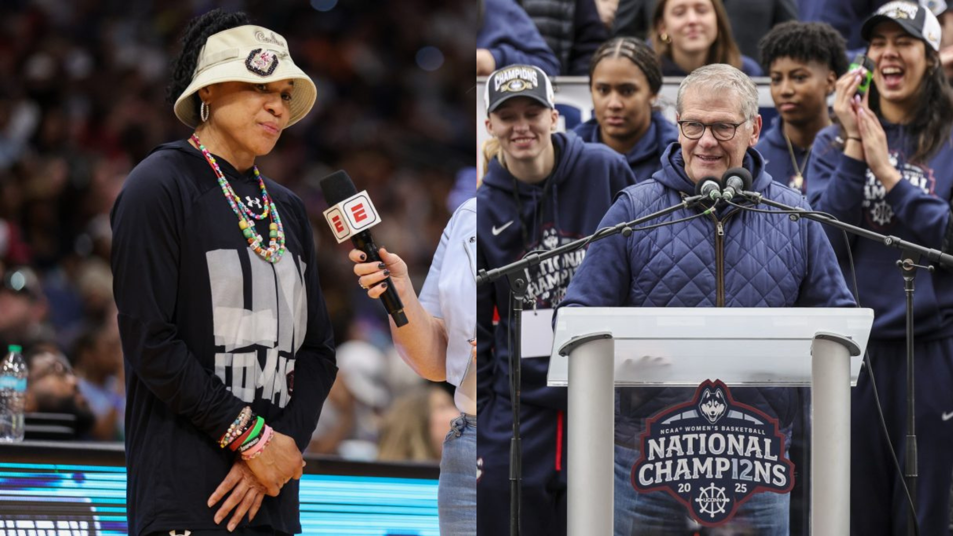 Dawn Staley and Geno Auriemma. - Source: Imagn