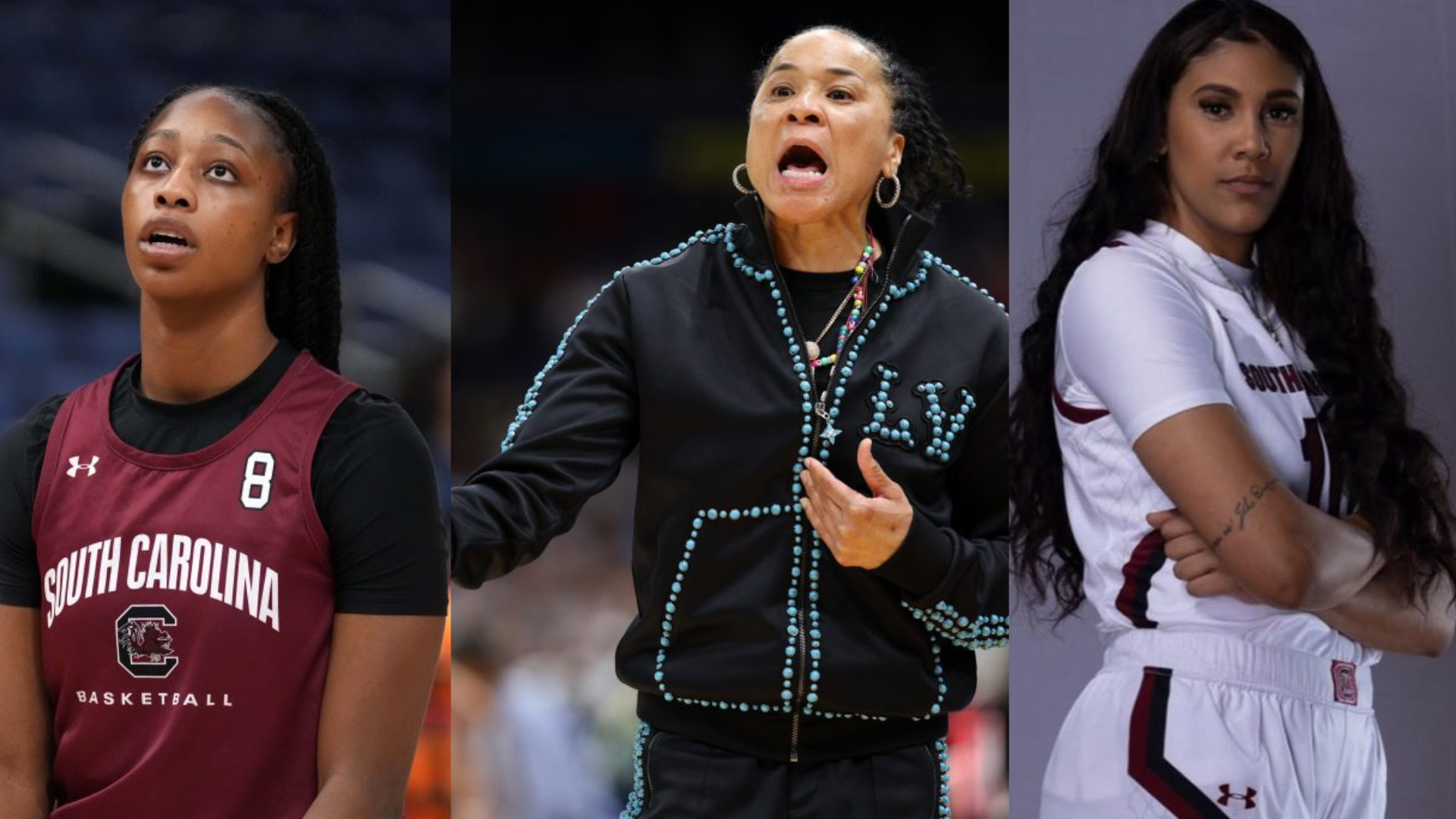 Joyce Edwards, Dawn Staley and Kamilla Cardoso. - Source: Imagn