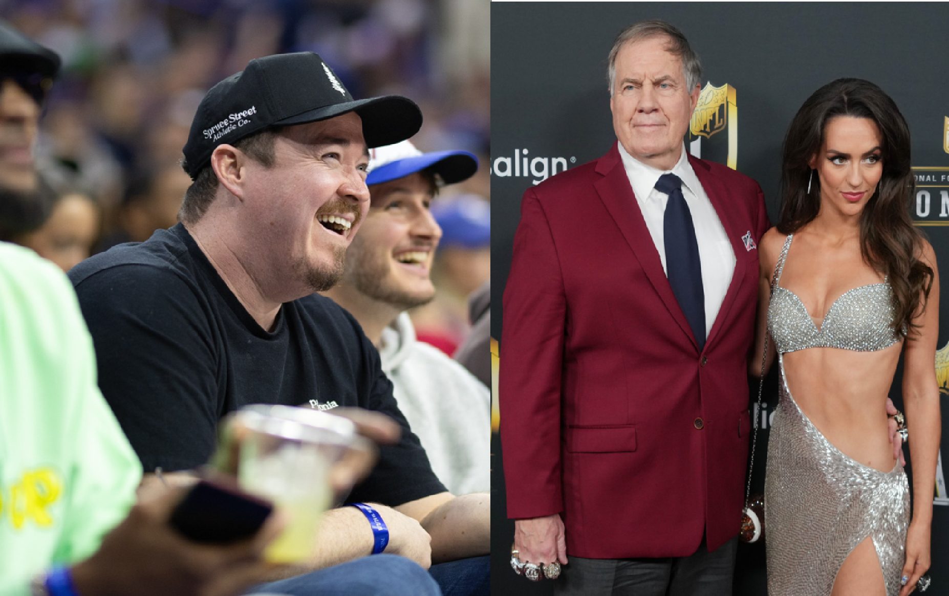Shane Gillis, Bill Belichick, Jordon Hudson (source: Imagn)
