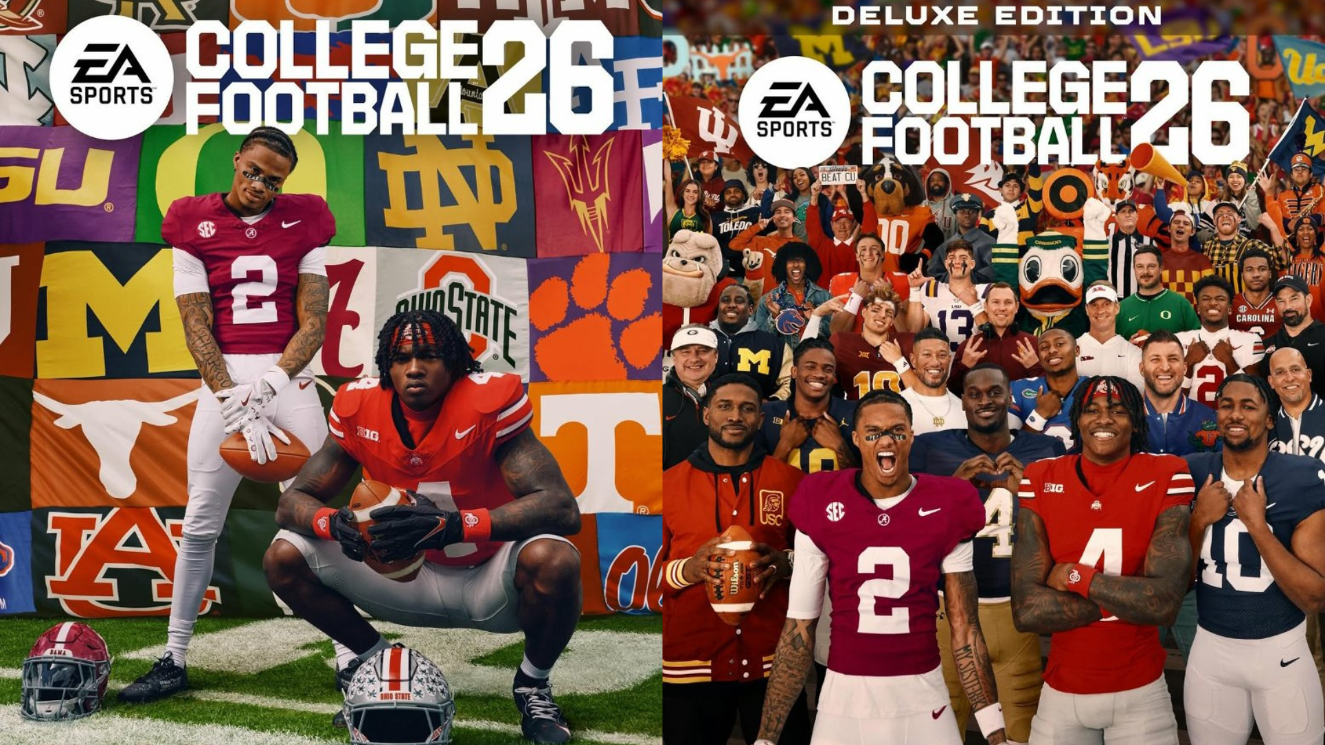 Alabama's Ryan Williams and Ohio State's Jeremiah Smith are the cover athletes for EA Sports College Football 26; EA Sports College Football 26' cover for its deluxe edition. Source: Instagram/@easportscollege