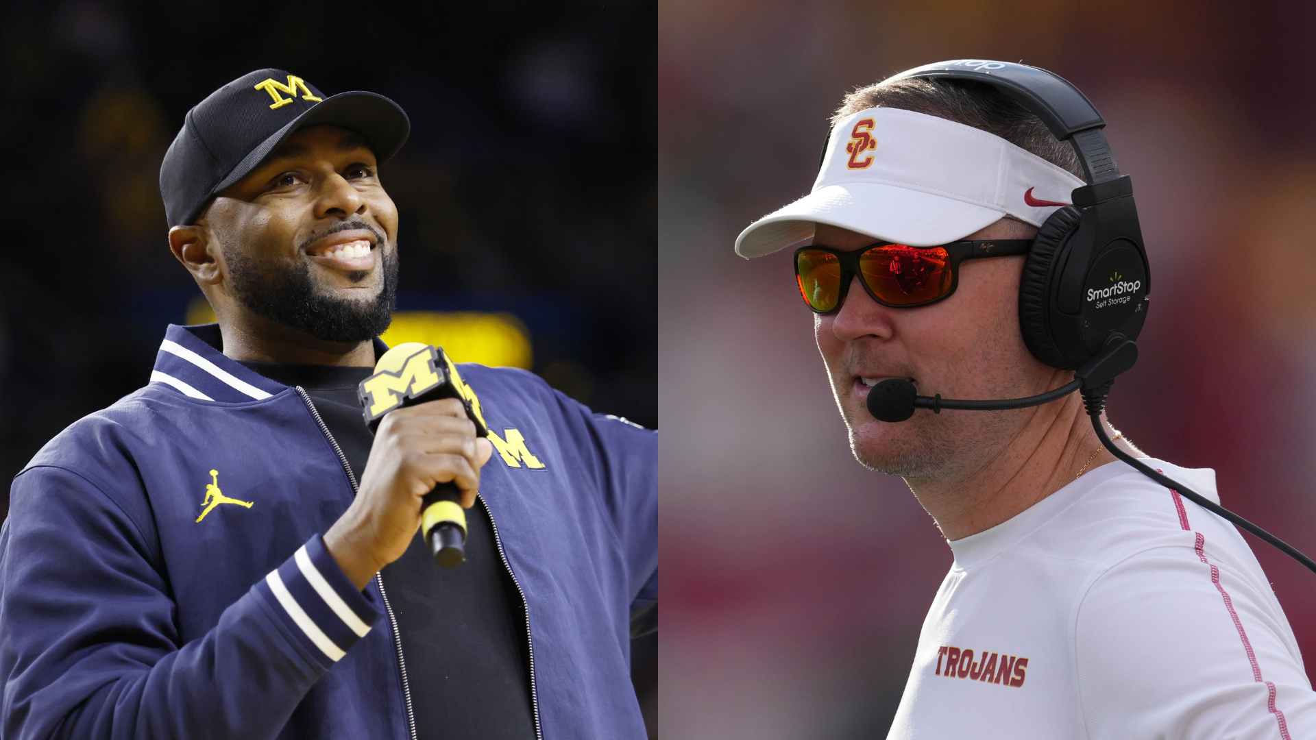 Michigan head coach Sherrone Moore and USC head coach Lincoln Riley. Source: Imagn
