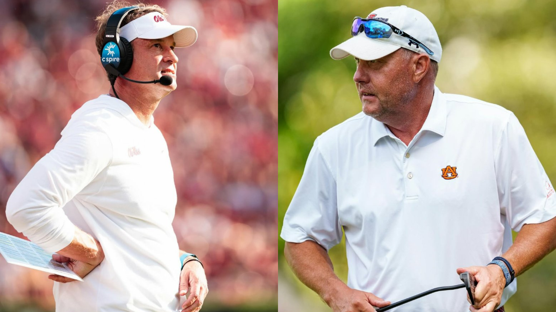 Ole Miss coach Lane Kiffin and Auburn coach Hugh Freeze. Source: Instagram/@olemissfb. Instagram/@auburnfootball