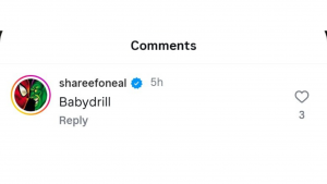 Shareef O'Neal commented on Shaqir O'Neal's Instagram post, which showed his highlights during practice.