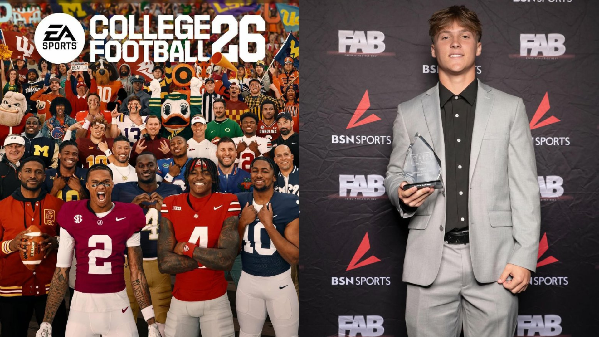 The cover for EA Sports College Football 26; Houston quarterback Austin Carlisle. Source: Instagram/@easportscollege, Instagram/@ac12._