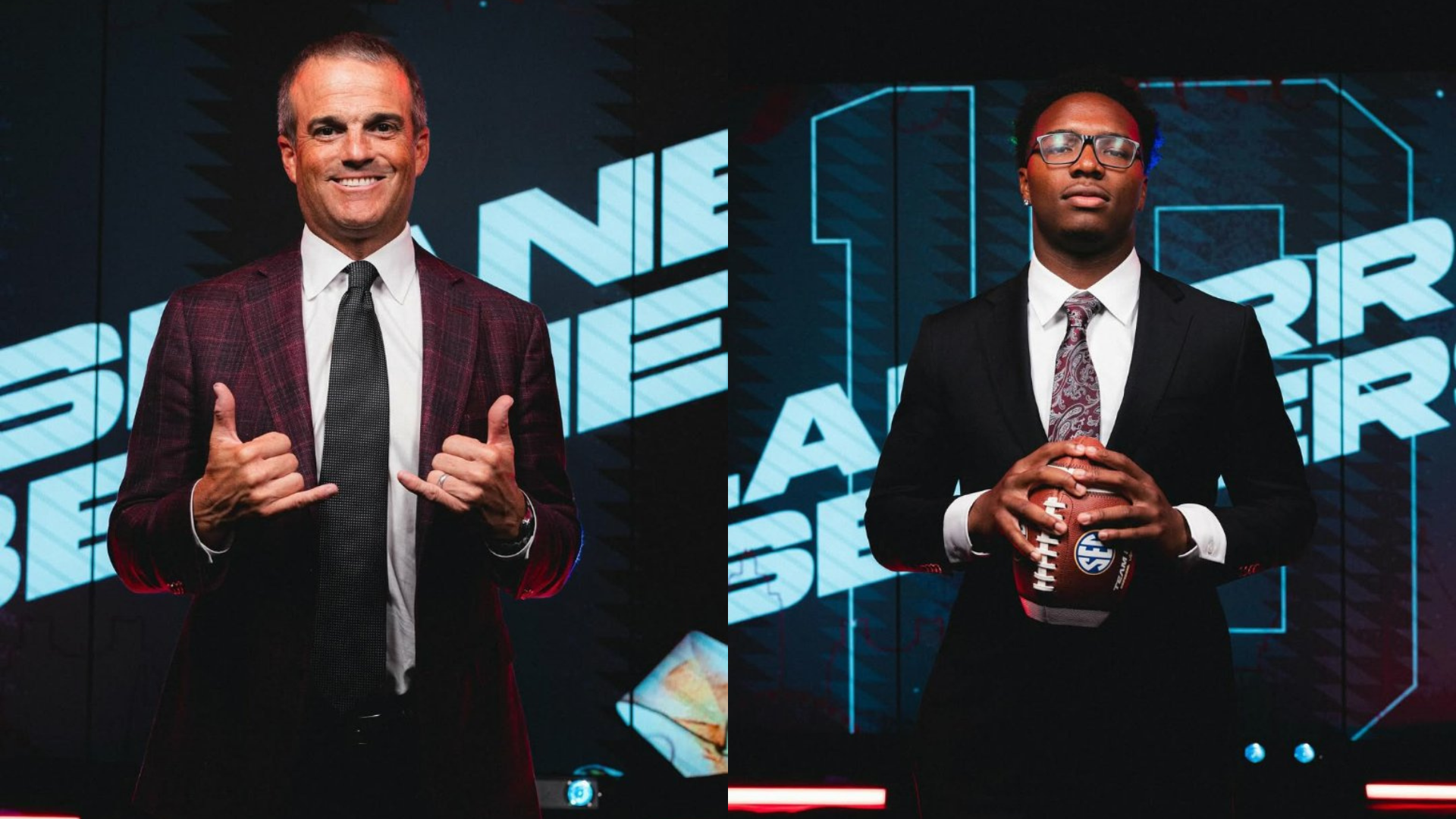 South Carolina head coach Shane Beamer and quarterback LaNorris Sellers. Source: Instagram/@sec