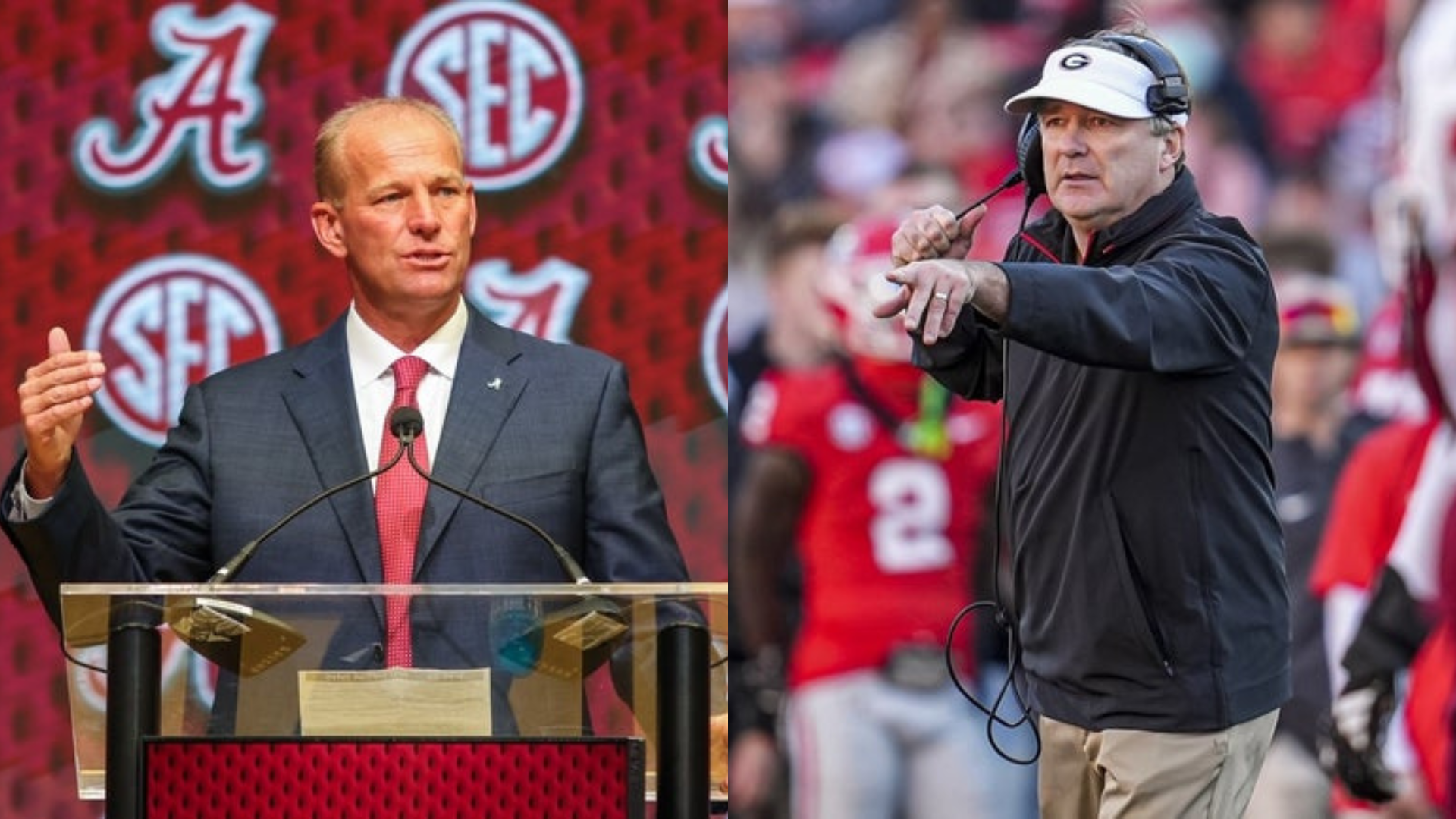 Alabama head coach Kalen DeBoer and Georgia head coach Kirby Smart. Source: Imagn (Jordan Godfree, Dale Zanine)