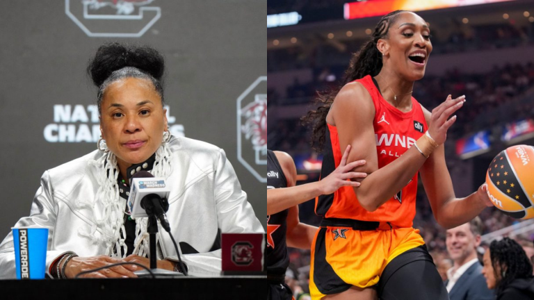 Dawn Staley and A'ja Wilson. - Source: Imagn