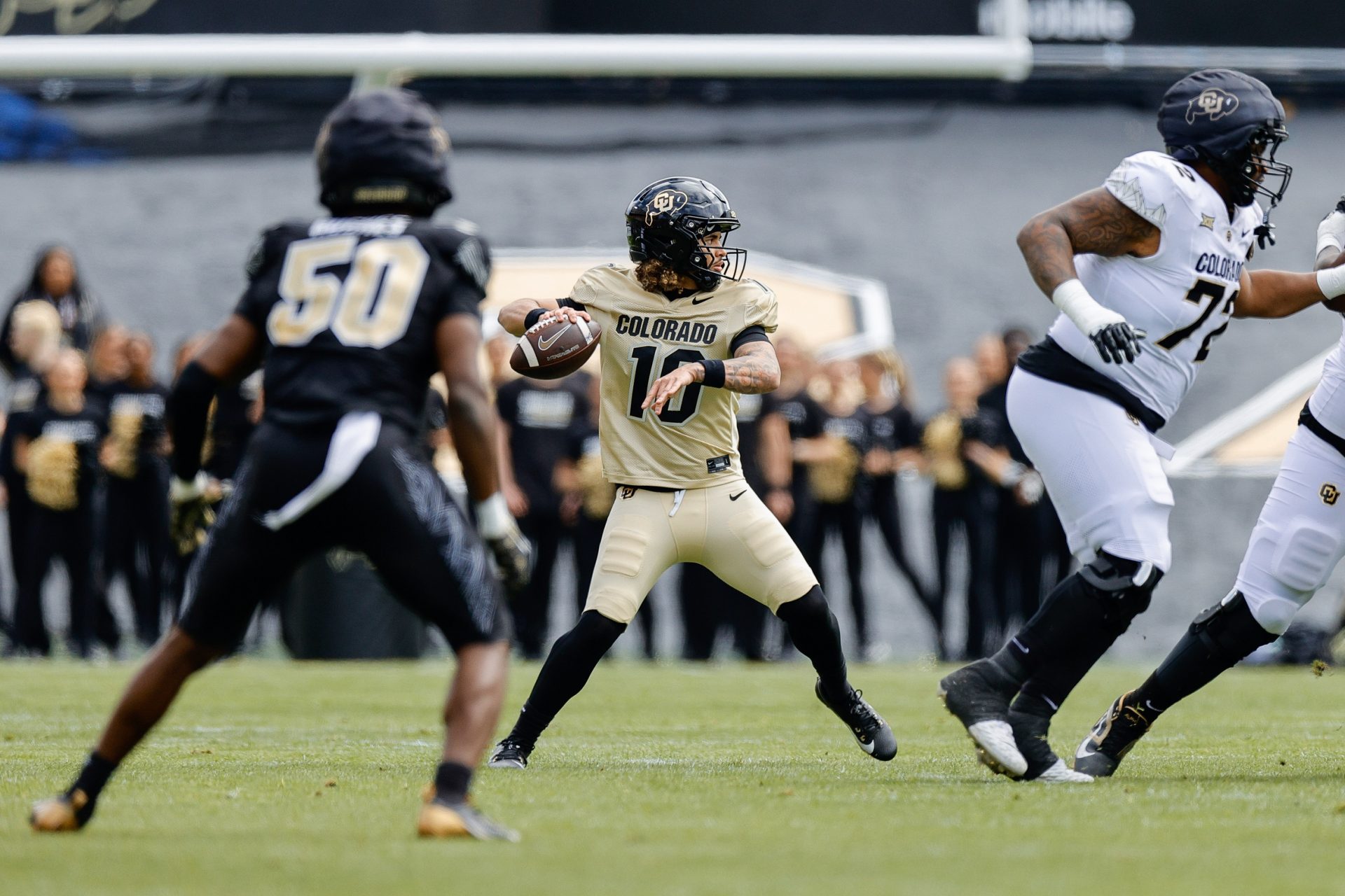 Colorado Buffaloes quarterback Julian Lewis (10) during the spring game at Folsom Field.