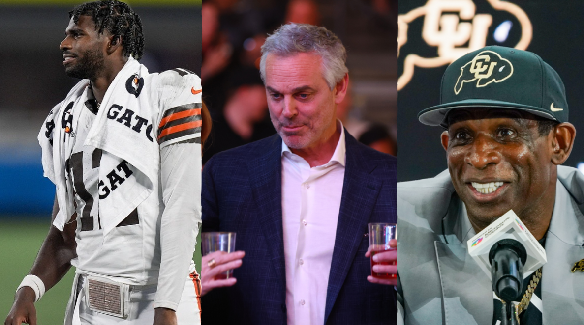 Shedeur Sanders, Colin Cowherd, Deion Sanders (source: Imagn)
