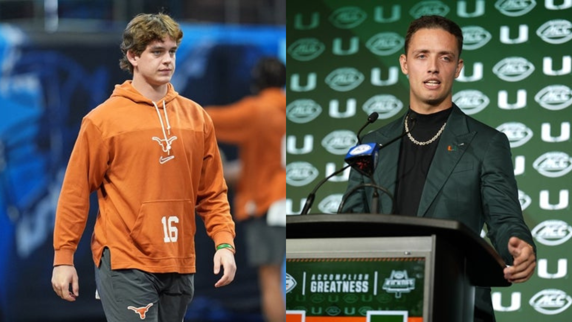 Texas quarterback Arch Manning and Miami quarterback Carson Beck. Source: Imagn (Dale Zanine, Jim Dedmon)