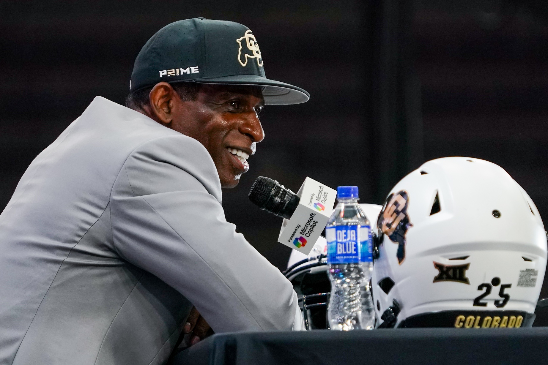 Colorado head coach Deion Sanders speaks with the media during 2025 Big 12 Football Media Days at The Star.