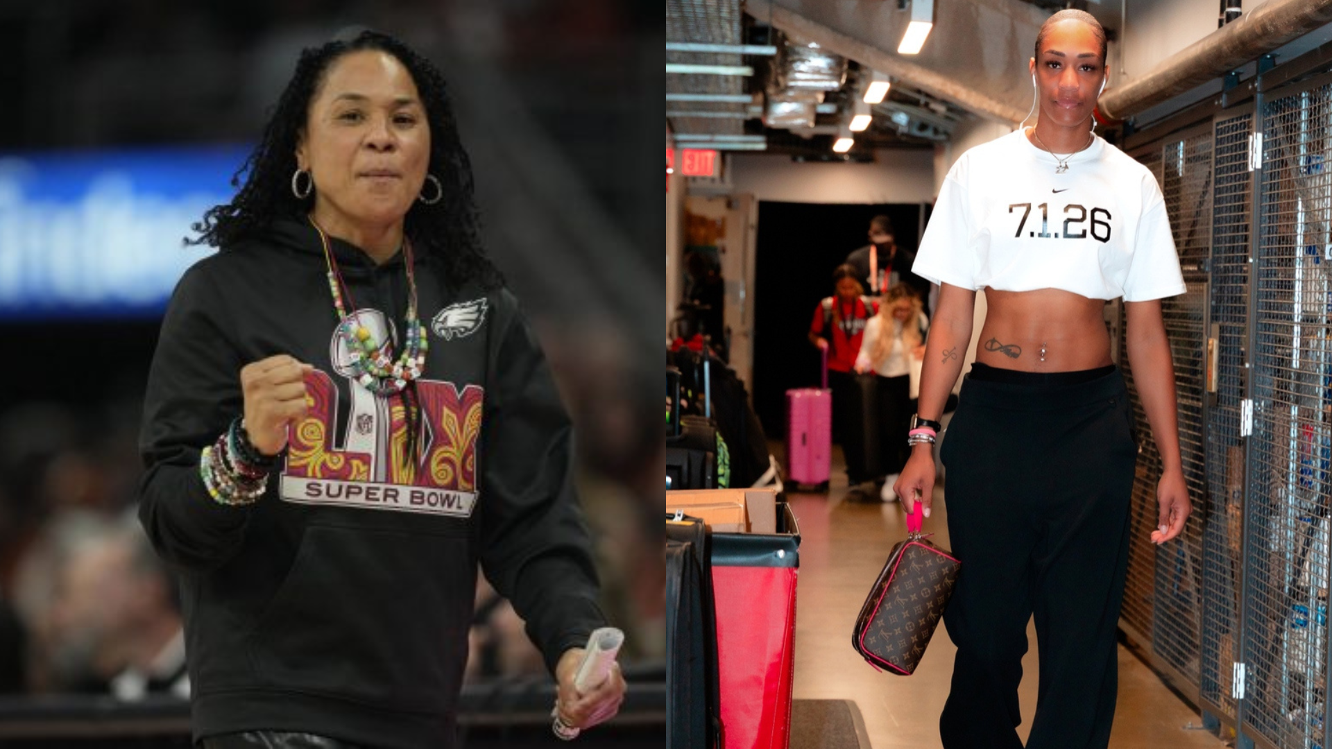 Dawn Staley and A'ja Wilson. - Source: Imagn, @LVAces on X/Twitter