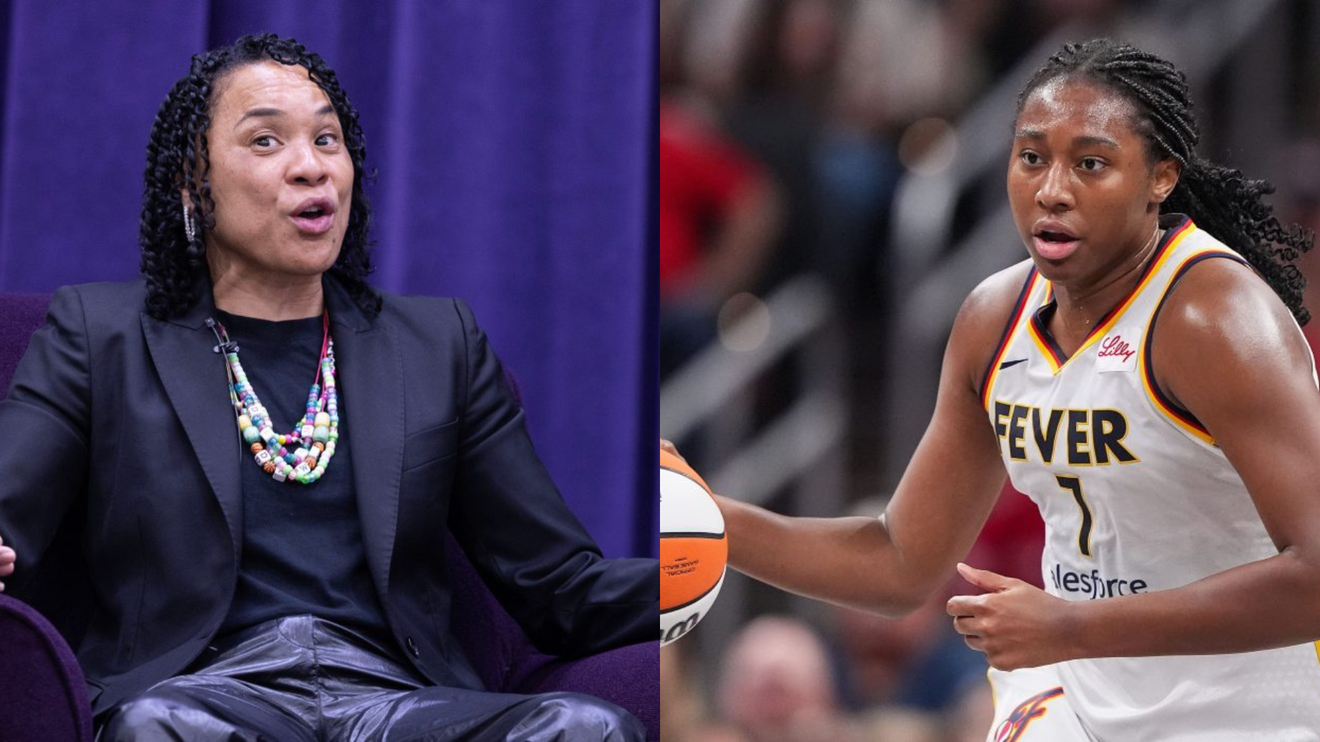 Dawn Staley and Aliyah Boston. - Source: Imagn