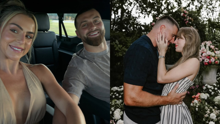 Haley Cavinder, Jake Ferguson, Travis Kelce and Taylor Swift. - Source: @haleycavinder, @taylorswift on Instagram
