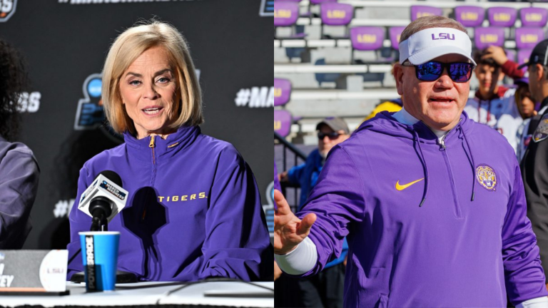 Kim Mulkey and Brian Kelly. - Source: Imagn