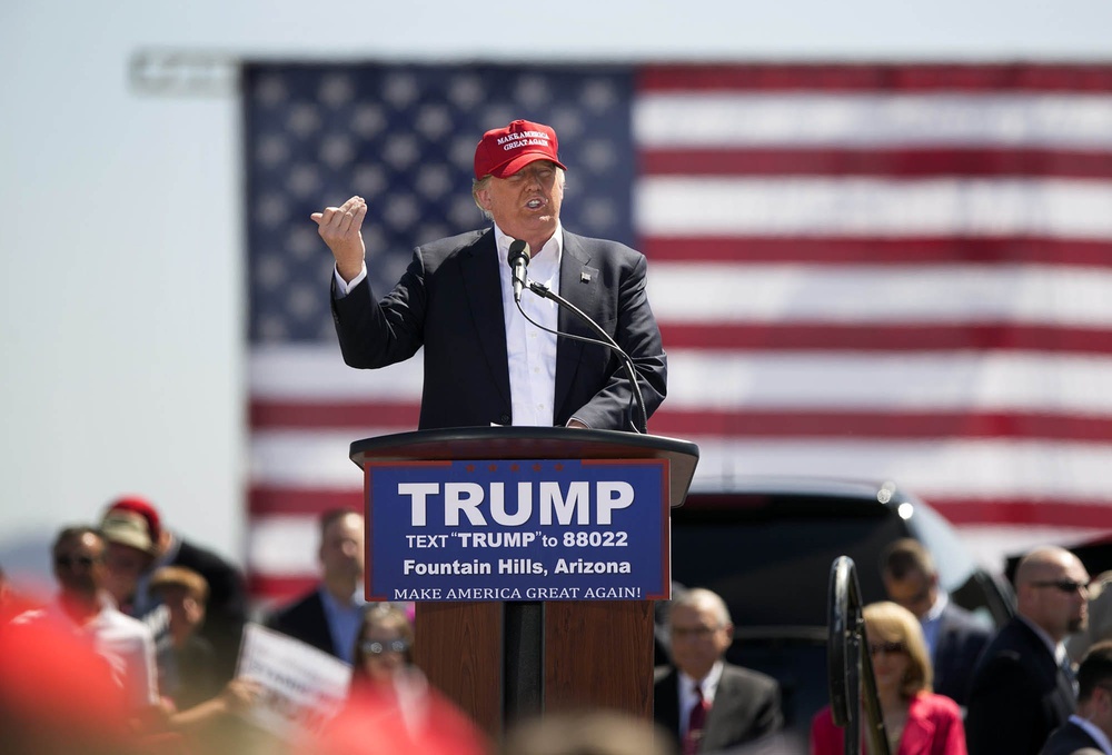 Republican presidential candidate Donald Trump speaks during his rally in Fountain Hills on Saturday, March 19, 2016.