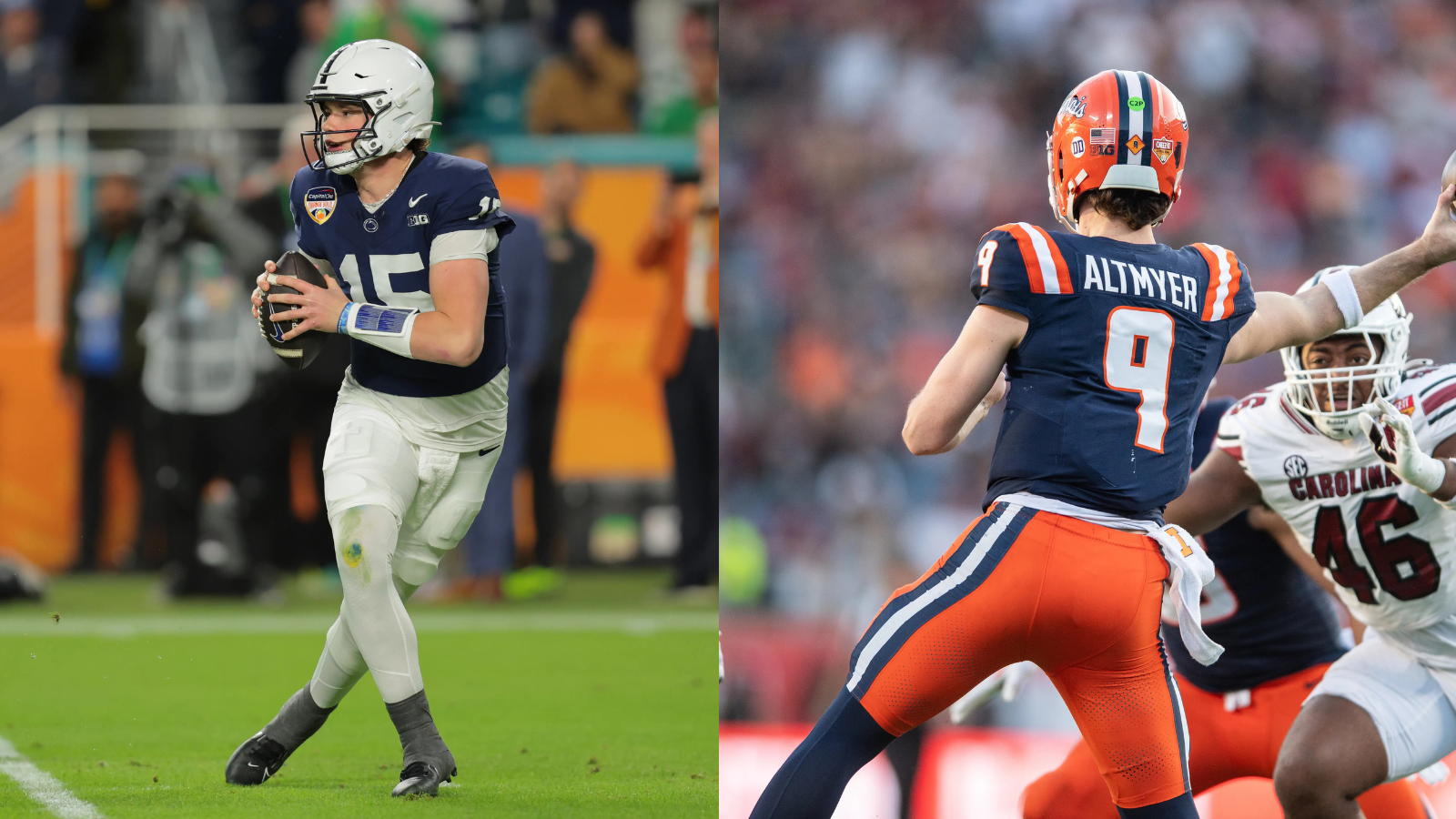 Two of the top returning Big Ten QBs are Penn State's Drew Allar and Illinois' Luke Altmyer. (Photo Credits: IMAGN)