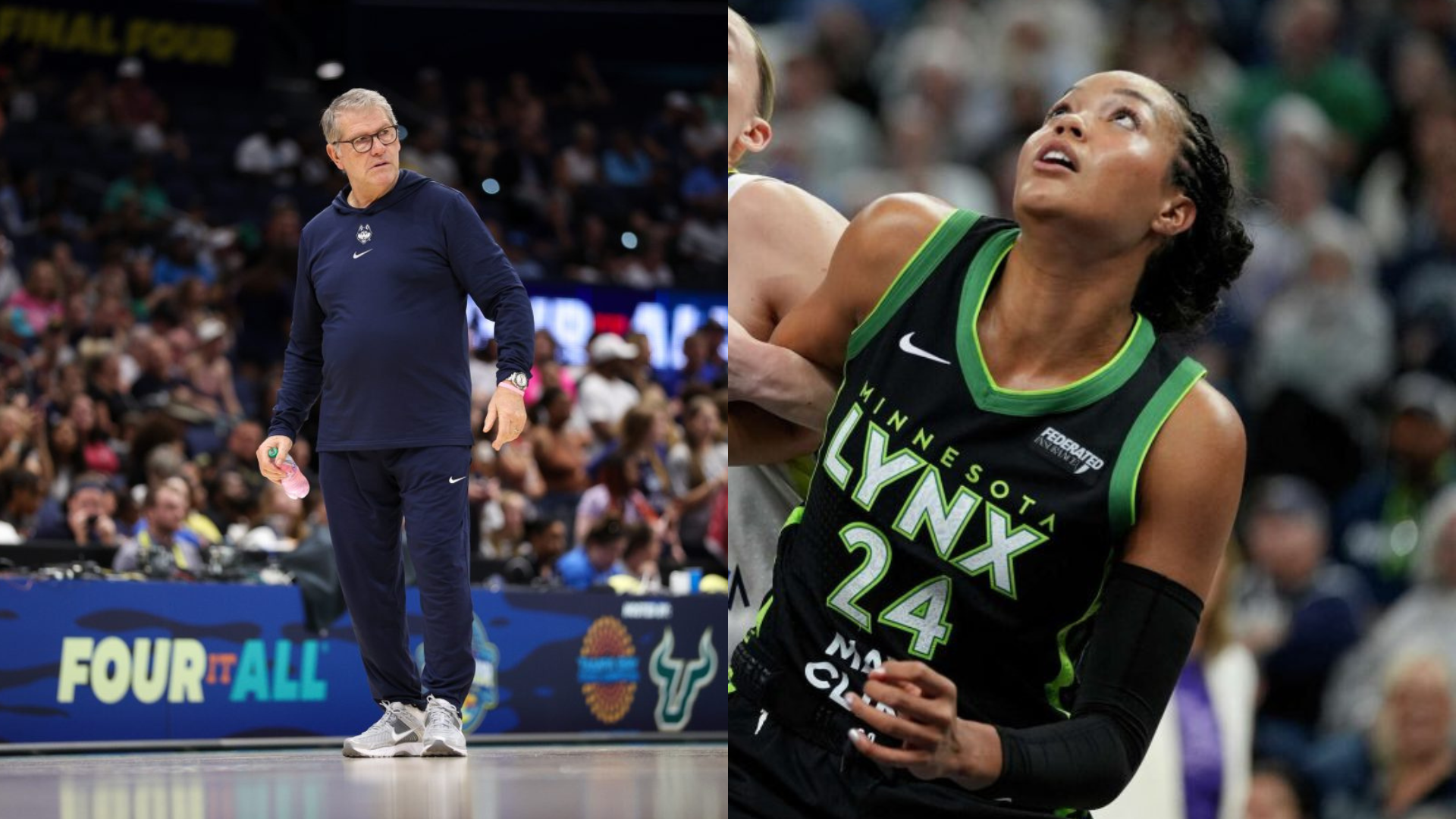 Napheesa Collier and Geno Auriemma. - Source: Imagn